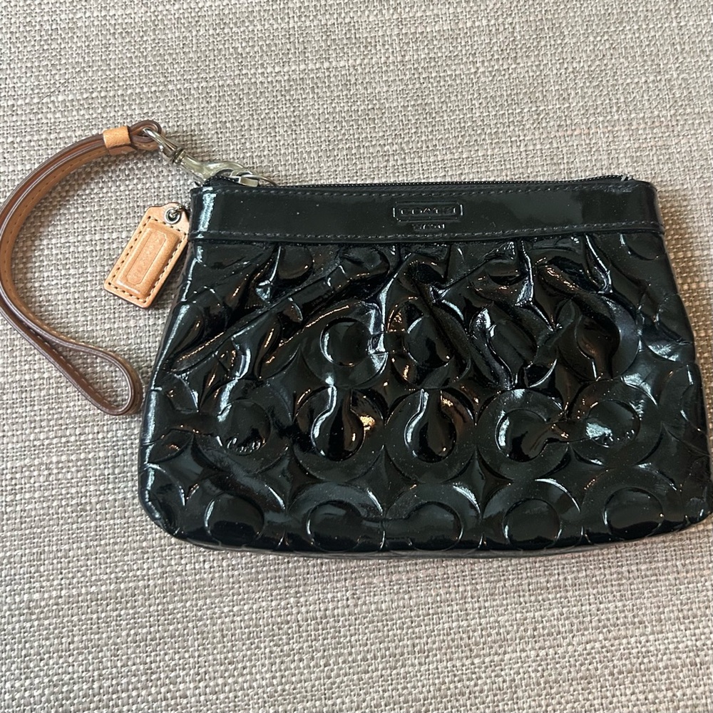 Coach Black Embossed Patent Leather Wristlet